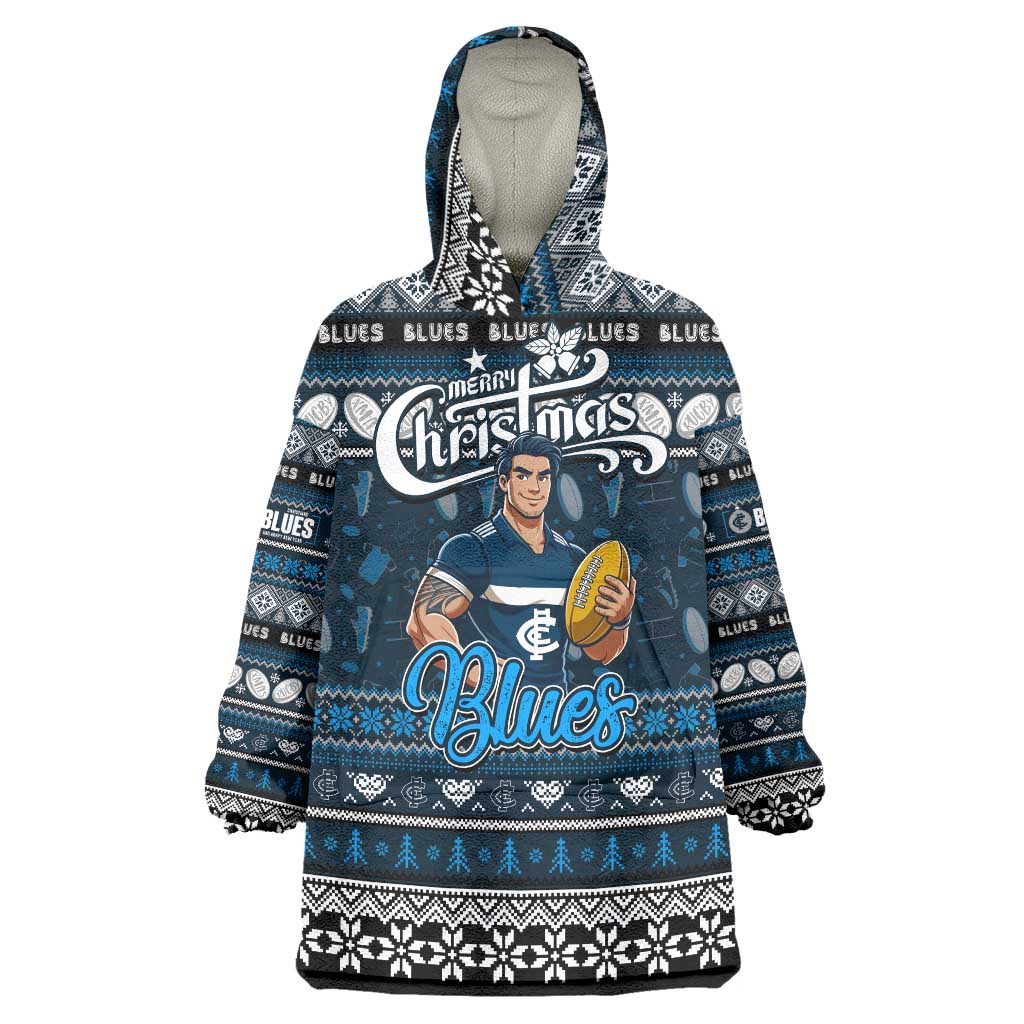 Personalized Blues Football Xmas Wearable Blanket Hoodie Australia AFL Mascot - Vibe Hoodie Shop