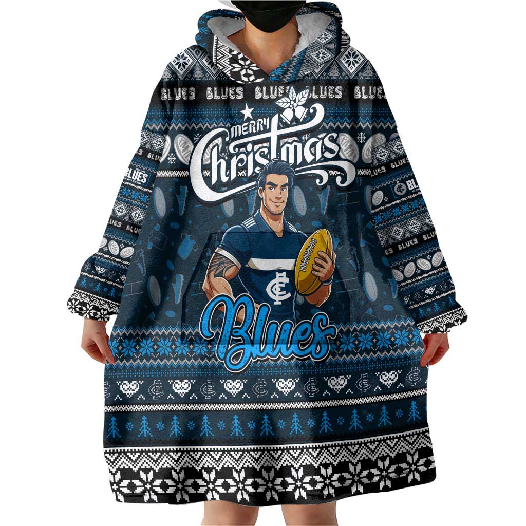 Personalized Blues Football Xmas Wearable Blanket Hoodie Australia AFL Mascot - Vibe Hoodie Shop