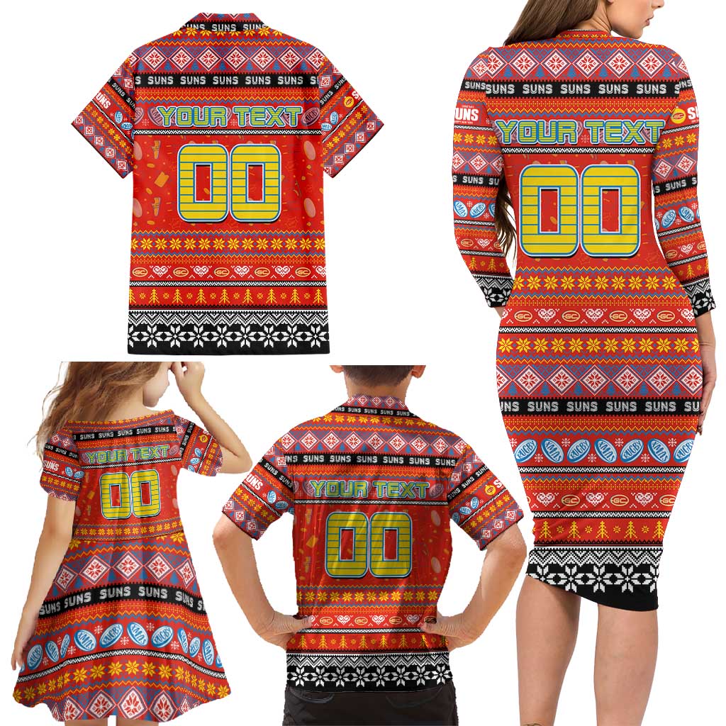 Personalized Suns Rugby Xmas Family Matching Long Sleeve Bodycon Dress and Hawaiian Shirt Australia AFL Mascot