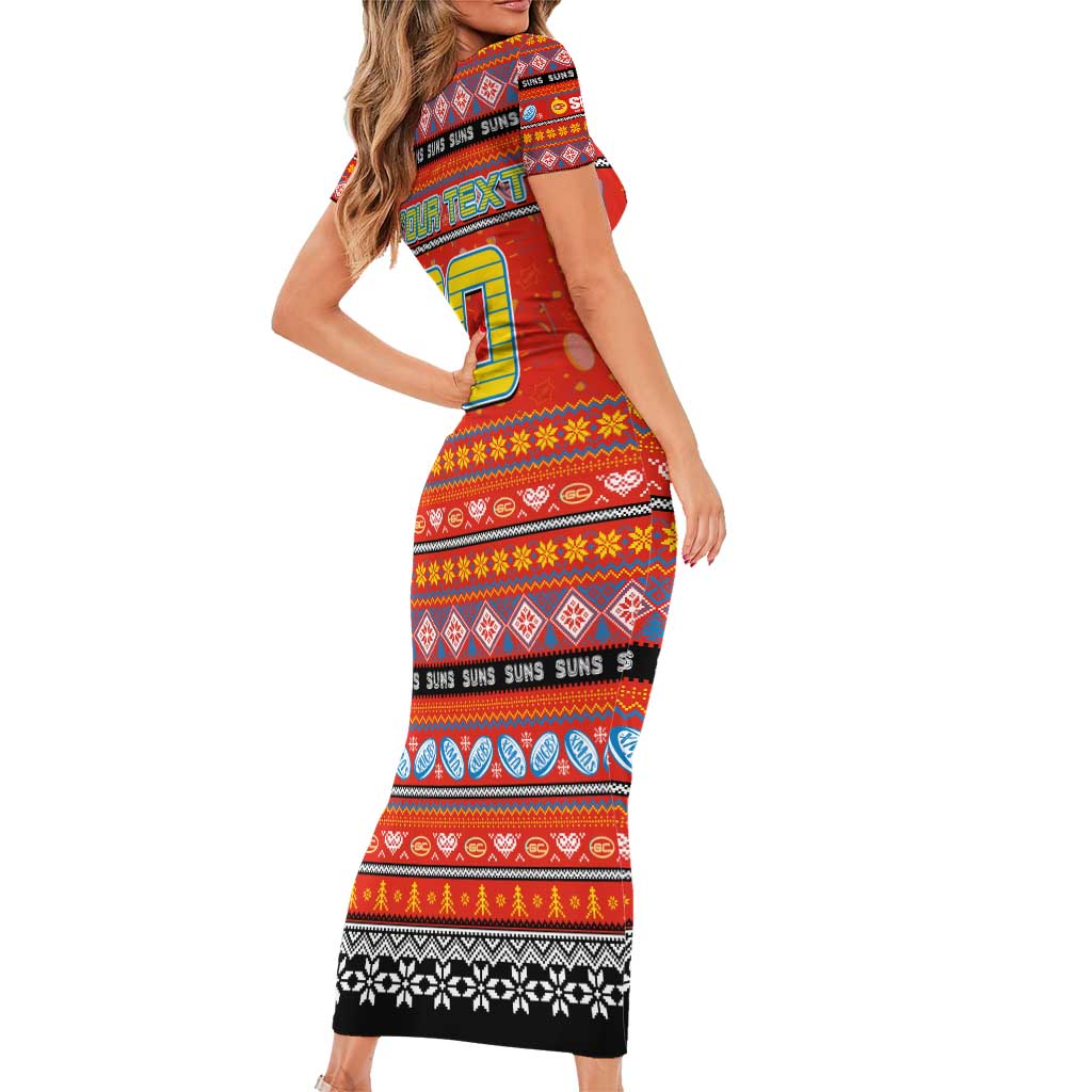 Personalized Suns Rugby Xmas Family Matching Short Sleeve Bodycon Dress and Hawaiian Shirt Australia AFL Mascot