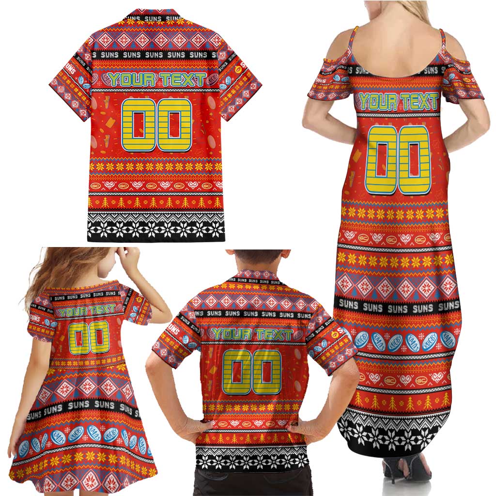 Personalized Suns Rugby Xmas Family Matching Summer Maxi Dress and Hawaiian Shirt Australia AFL Mascot