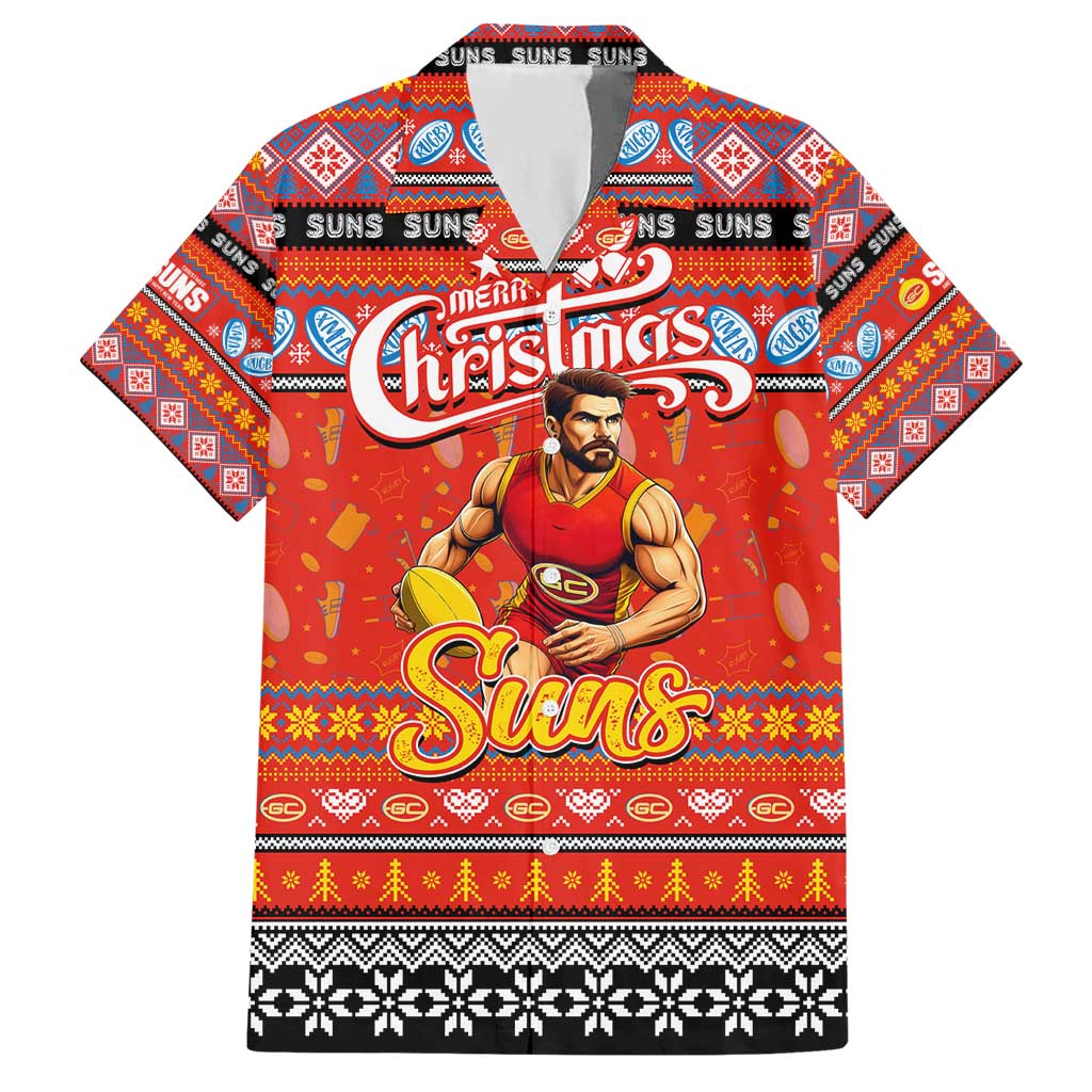 Personalized Suns Football Xmas Hawaiian Shirt Australia AFL Mascot - Vibe Hoodie Shop