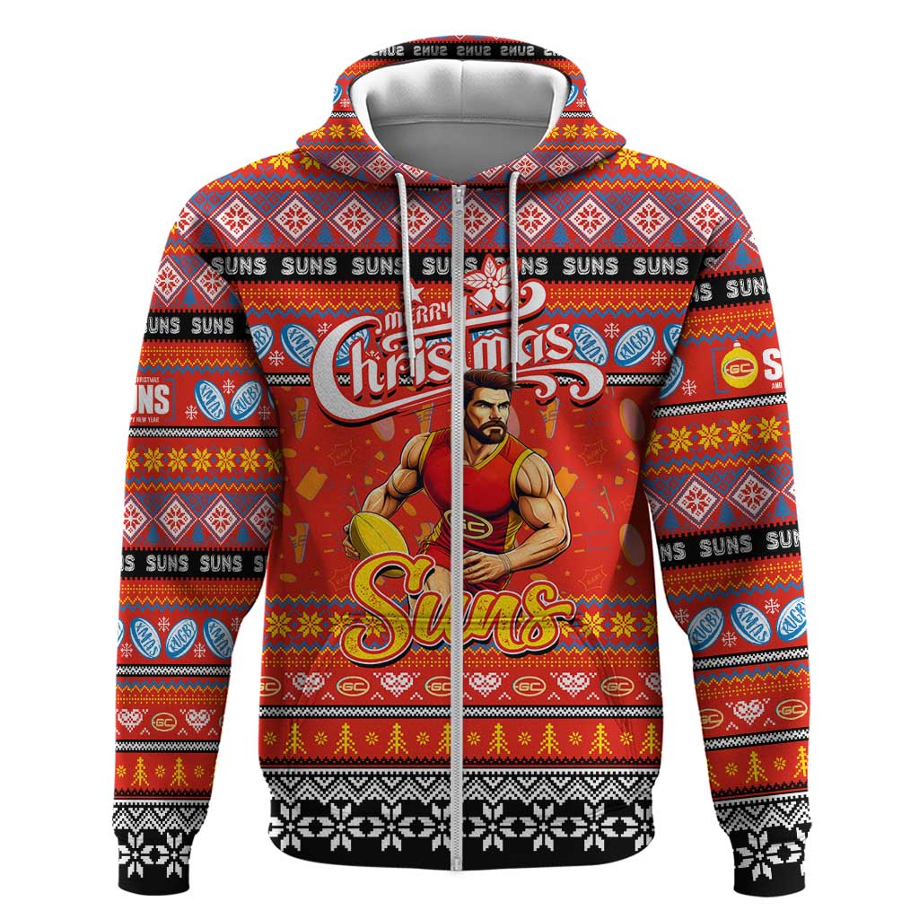 Personalized Suns Football Xmas Hoodie Australia AFL Mascot - Vibe Hoodie Shop