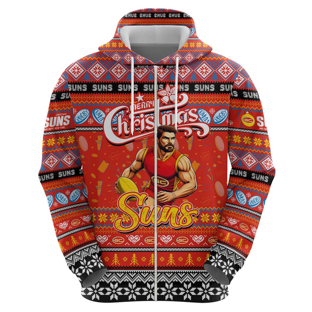 Personalized Suns Football Xmas Hoodie Australia AFL Mascot - Vibe Hoodie Shop