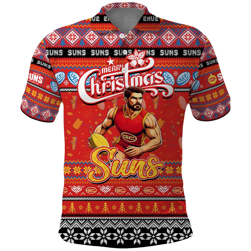 Personalized Suns Football Xmas Polo Shirt Australia AFL Mascot - Vibe Hoodie Shop