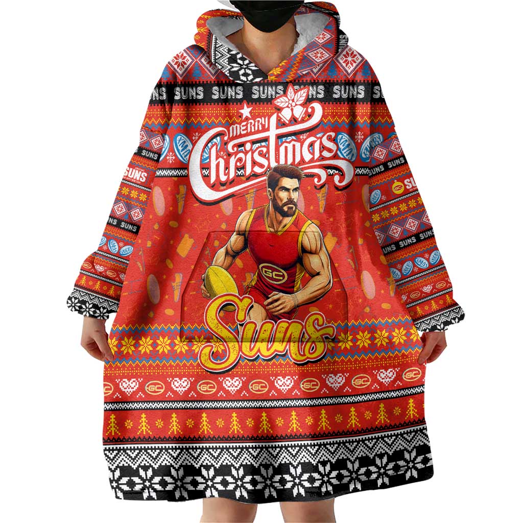 Personalized Suns Football Xmas Wearable Blanket Hoodie Australia AFL Mascot - Vibe Hoodie Shop