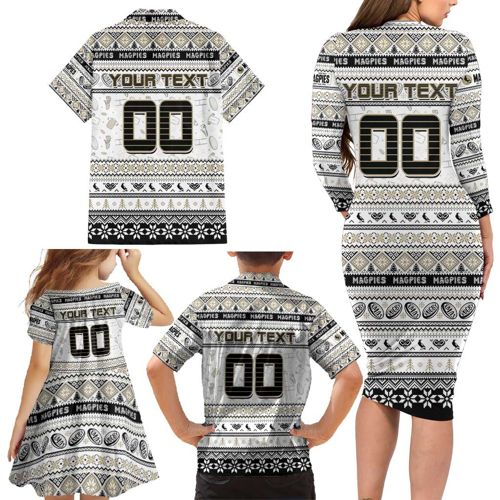 Personalized Magpies Rugby Xmas Family Matching Long Sleeve Bodycon Dress and Hawaiian Shirt Australia AFL Mascot