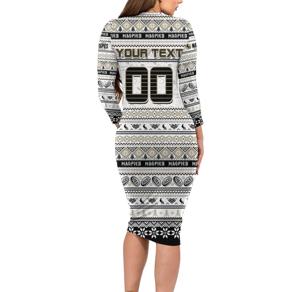 Personalized Magpies Rugby Xmas Family Matching Long Sleeve Bodycon Dress and Hawaiian Shirt Australia AFL Mascot