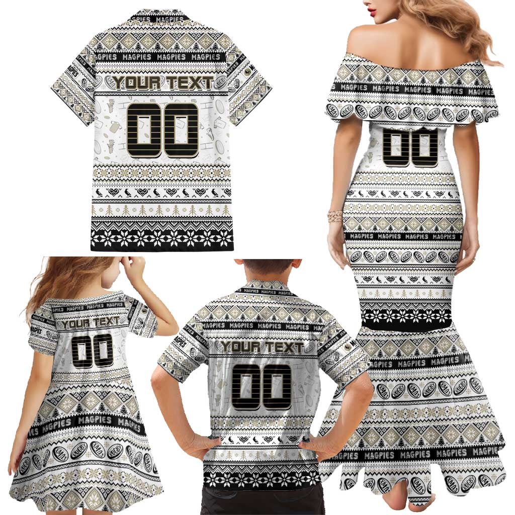 Personalized Magpies Rugby Xmas Family Matching Mermaid Dress and Hawaiian Shirt Australia AFL Mascot