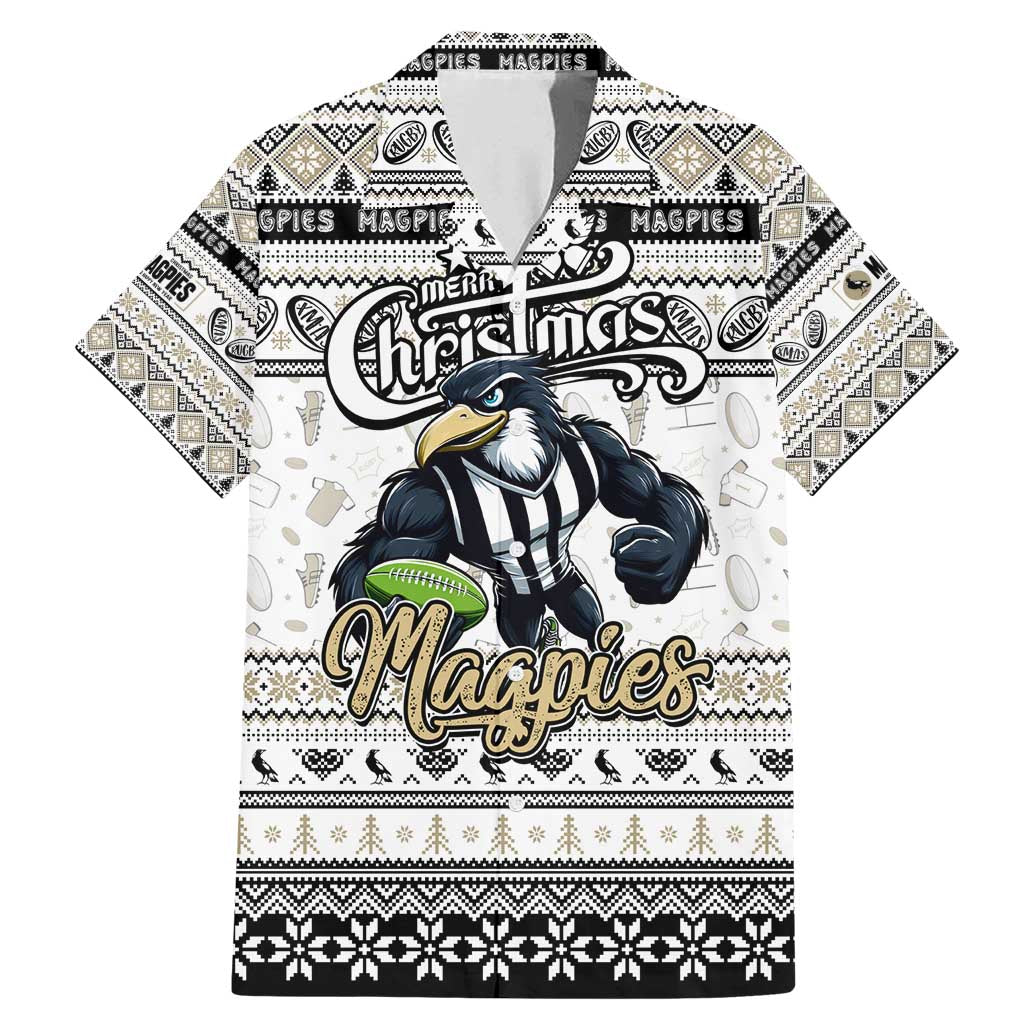 Personalized Magpies Rugby Xmas Family Matching Mermaid Dress and Hawaiian Shirt Australia AFL Mascot