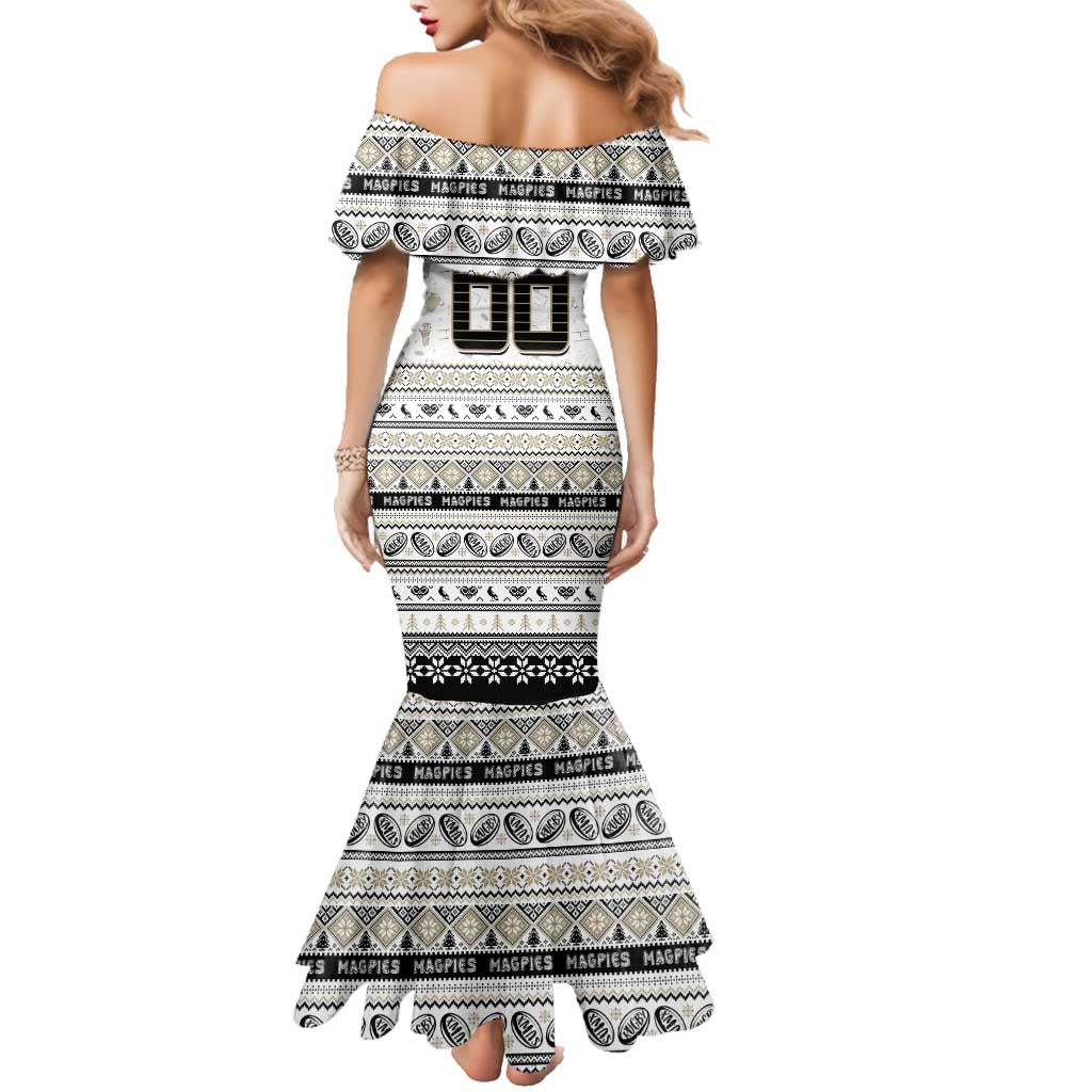 Personalized Magpies Rugby Xmas Family Matching Mermaid Dress and Hawaiian Shirt Australia AFL Mascot