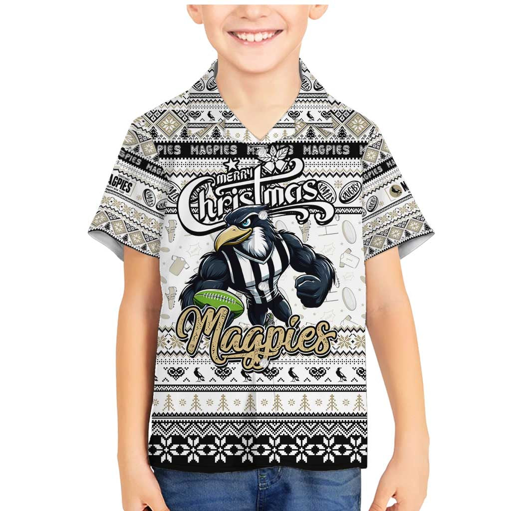 Personalized Magpies Rugby Xmas Family Matching Mermaid Dress and Hawaiian Shirt Australia AFL Mascot