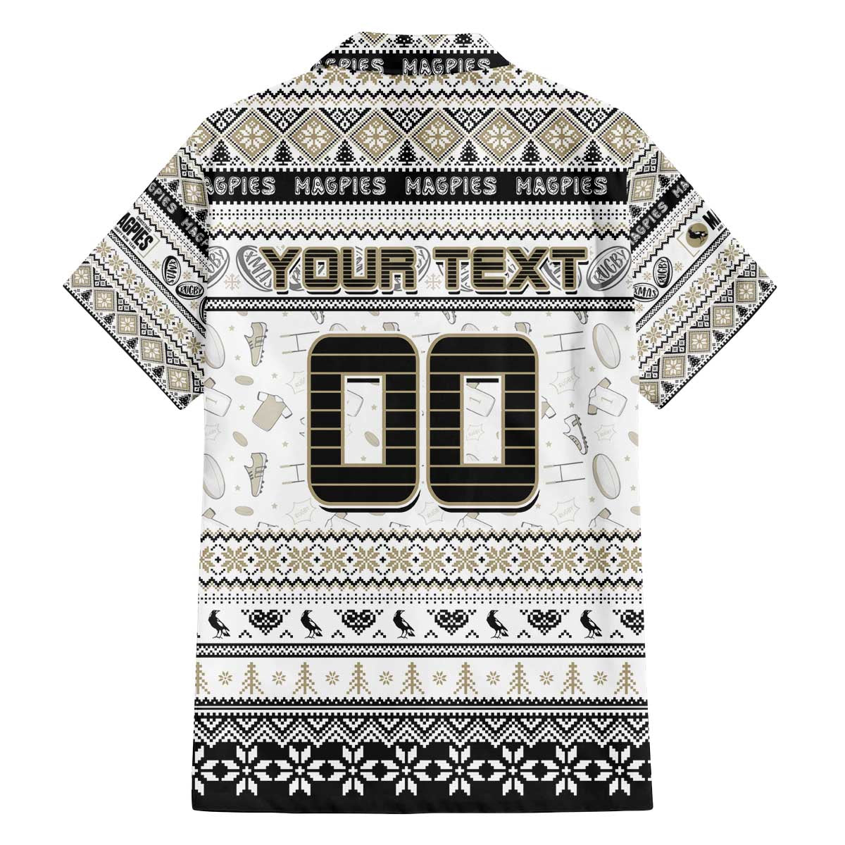 Personalized Magpies Rugby Xmas Family Matching Off The Shoulder Long Sleeve Dress and Hawaiian Shirt Australia AFL Mascot