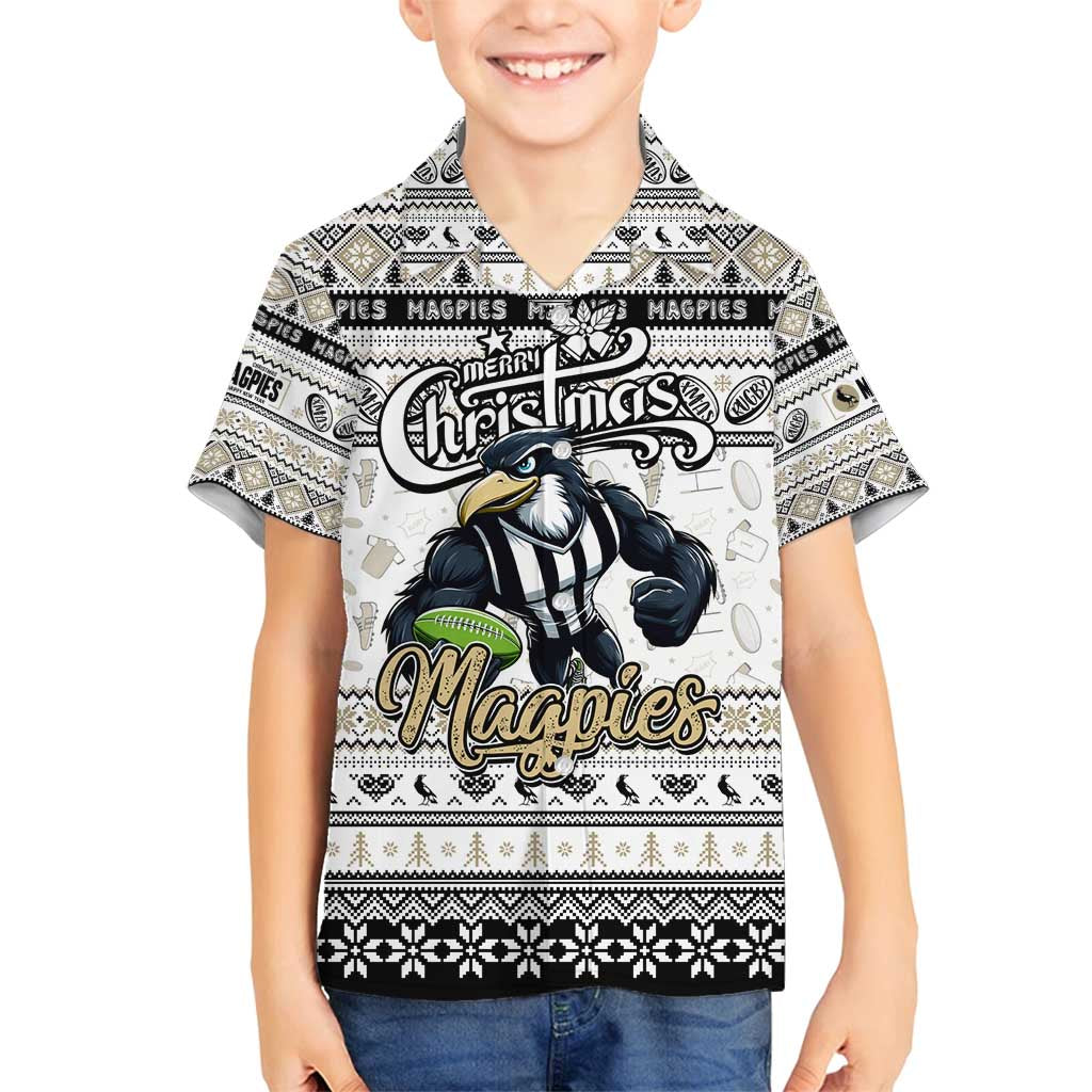 Personalized Magpies Rugby Xmas Family Matching Off Shoulder Maxi Dress and Hawaiian Shirt Australia AFL Mascot