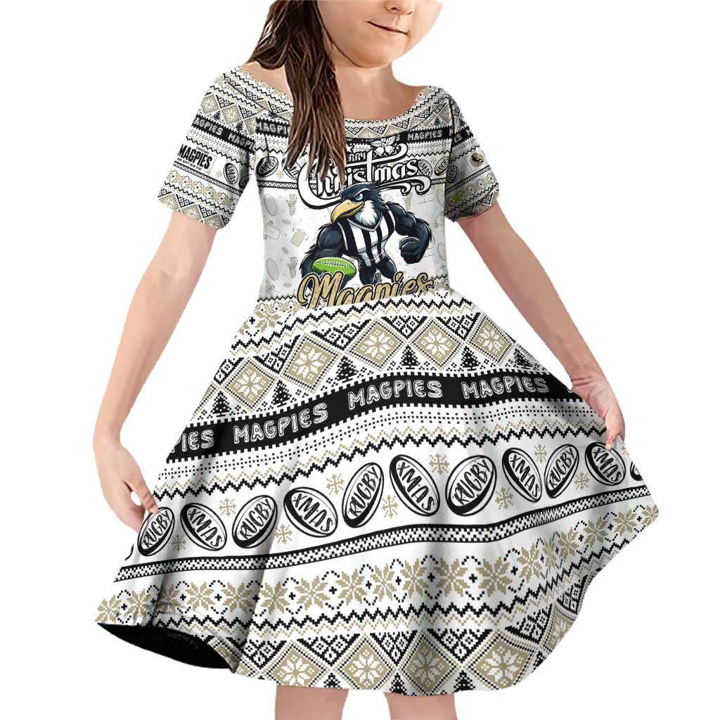 Personalized Magpies Rugby Xmas Family Matching Off Shoulder Short Dress and Hawaiian Shirt Australia AFL Mascot
