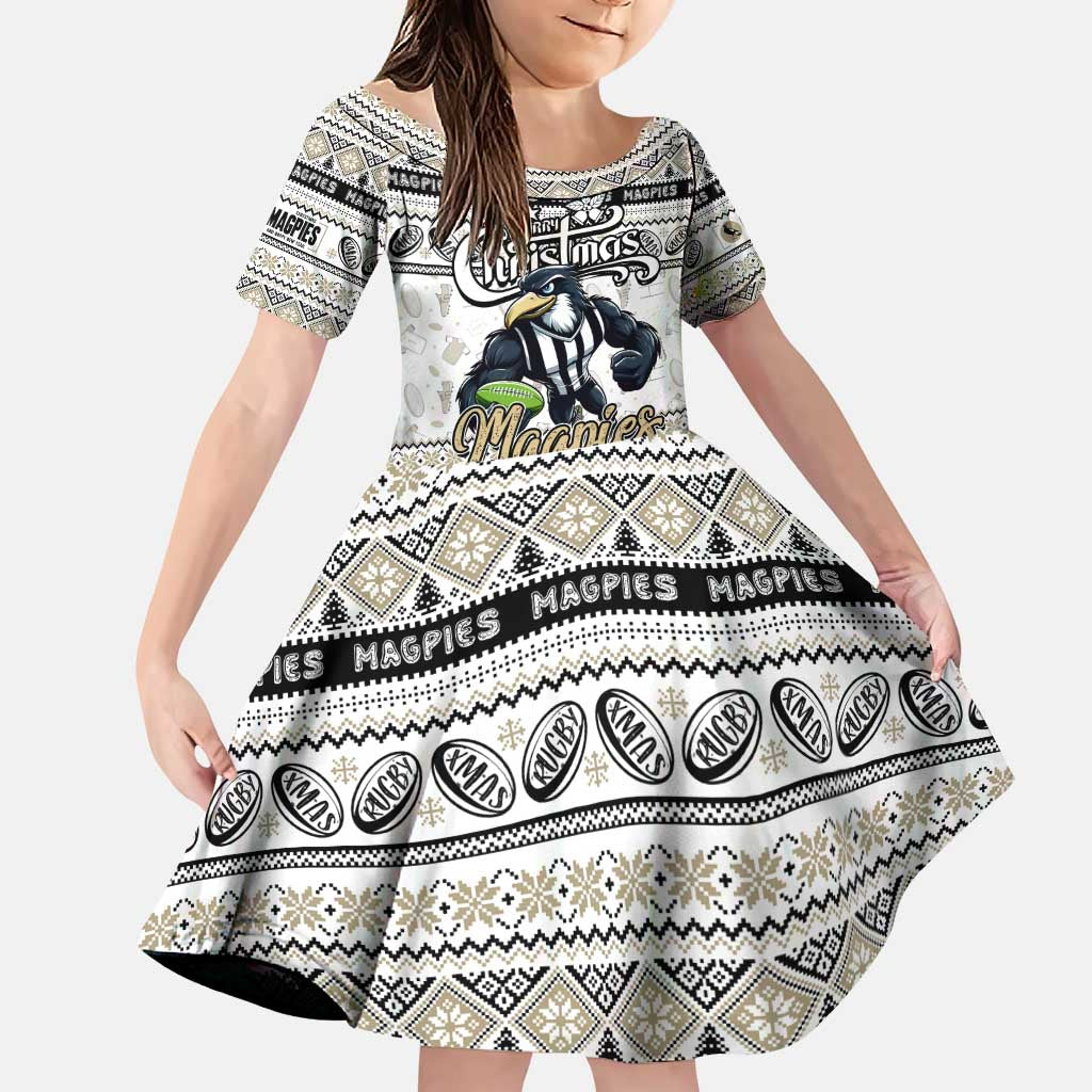 Personalized Magpies Rugby Xmas Family Matching Puletasi and Hawaiian Shirt Australia AFL Mascot