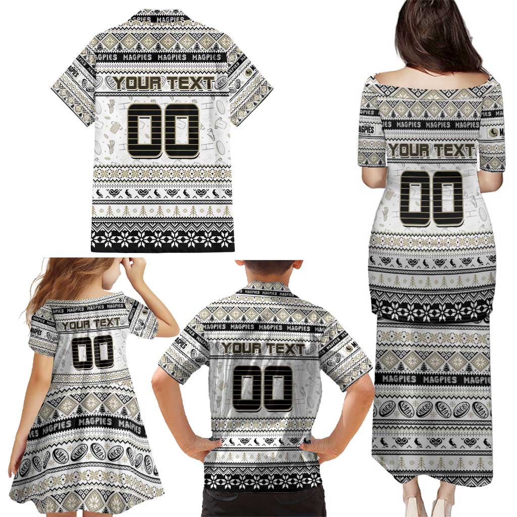 Personalized Magpies Rugby Xmas Family Matching Puletasi and Hawaiian Shirt Australia AFL Mascot