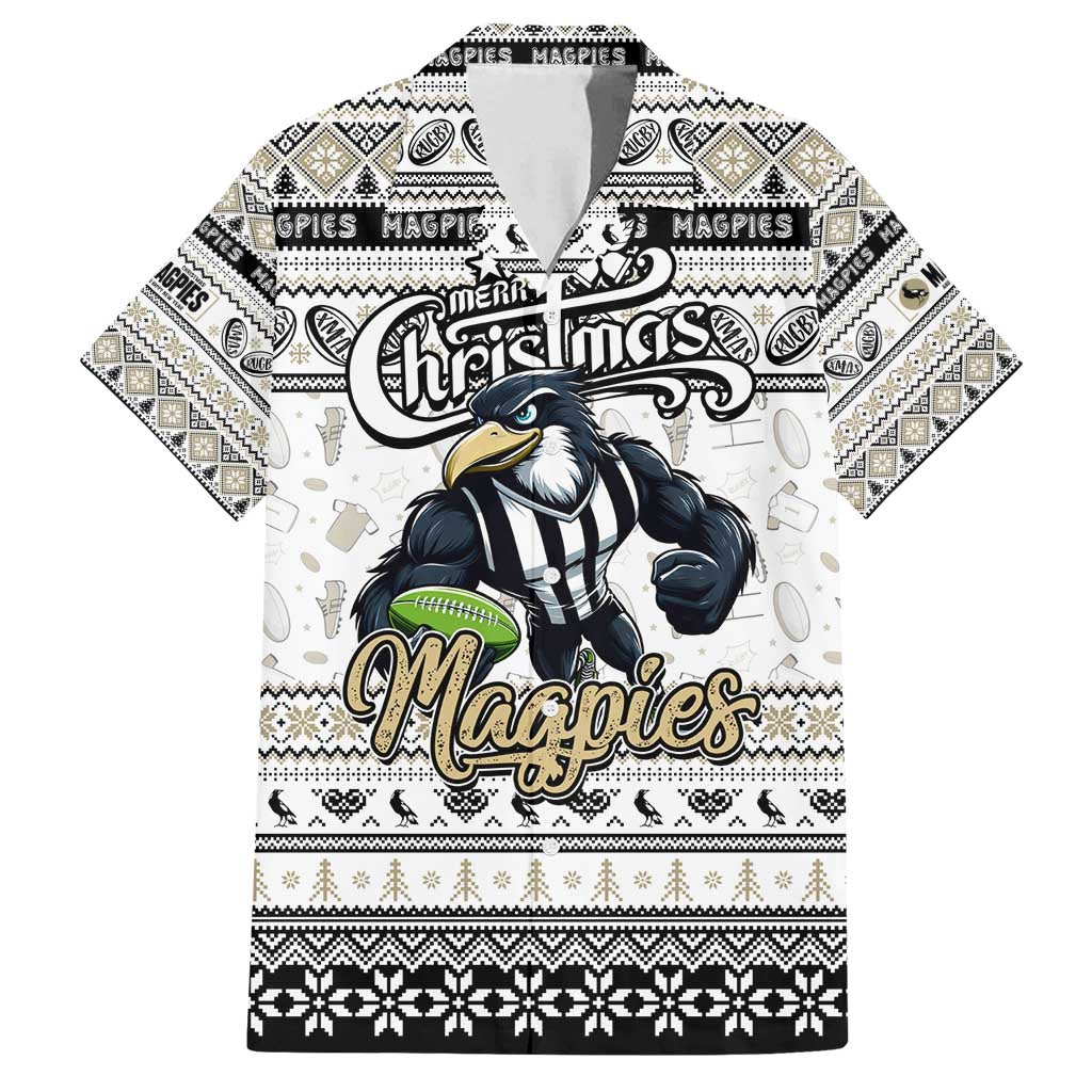 Personalized Magpies Rugby Xmas Family Matching Puletasi and Hawaiian Shirt Australia AFL Mascot