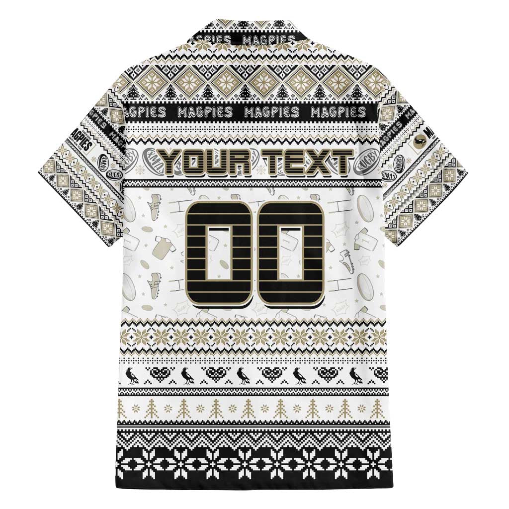Personalized Magpies Rugby Xmas Family Matching Puletasi and Hawaiian Shirt Australia AFL Mascot