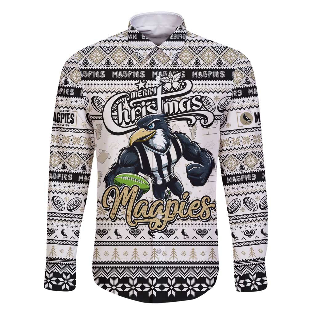 Personalized Magpies Rugby Xmas Family Matching Puletasi and Hawaiian Shirt Australia AFL Mascot