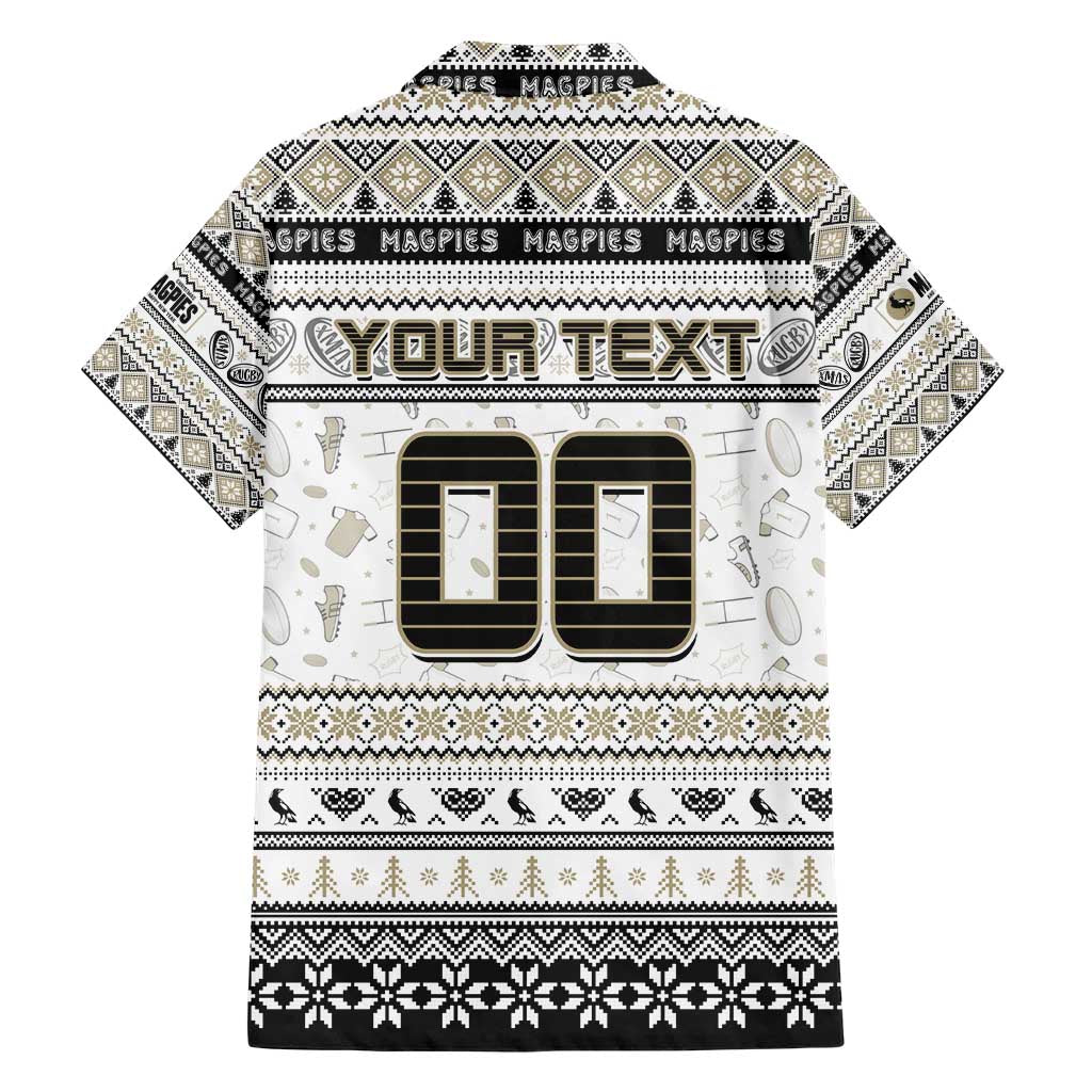 Personalized Magpies Rugby Xmas Family Matching Short Sleeve Bodycon Dress and Hawaiian Shirt Australia AFL Mascot