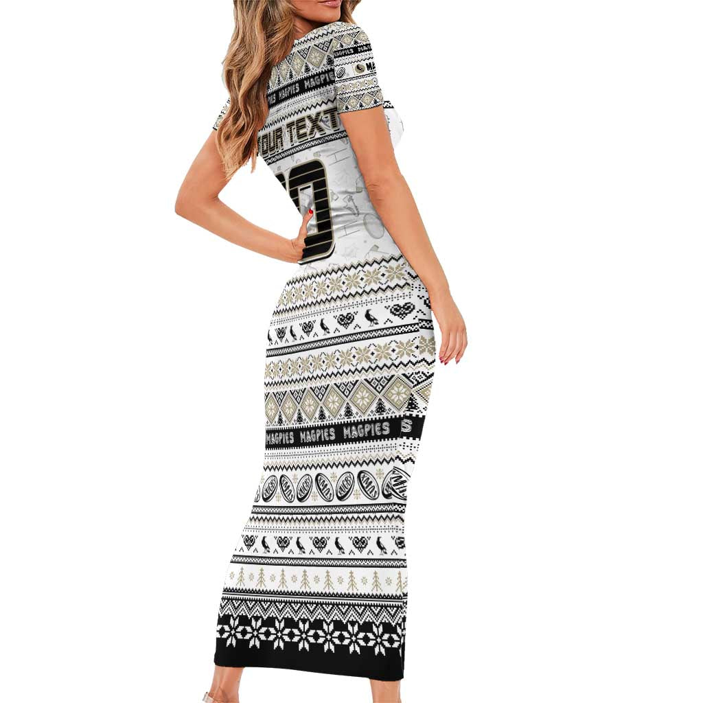 Personalized Magpies Rugby Xmas Family Matching Short Sleeve Bodycon Dress and Hawaiian Shirt Australia AFL Mascot