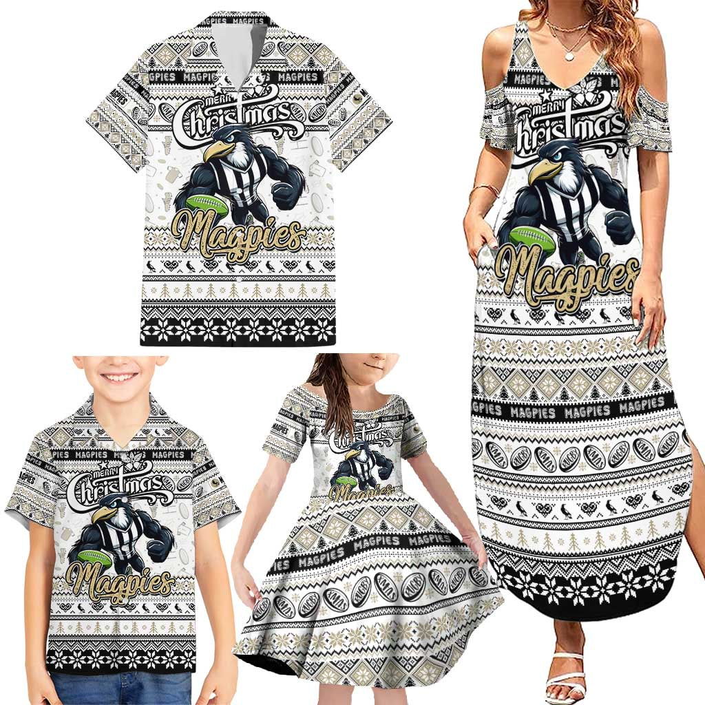 Personalized Magpies Rugby Xmas Family Matching Summer Maxi Dress and Hawaiian Shirt Australia AFL Mascot