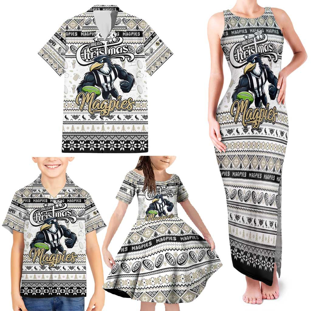 Personalized Magpies Rugby Xmas Family Matching Tank Maxi Dress and Hawaiian Shirt Australia AFL Mascot