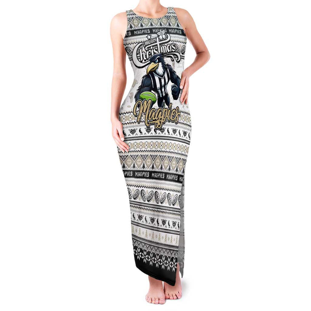 Personalized Magpies Rugby Xmas Family Matching Tank Maxi Dress and Hawaiian Shirt Australia AFL Mascot