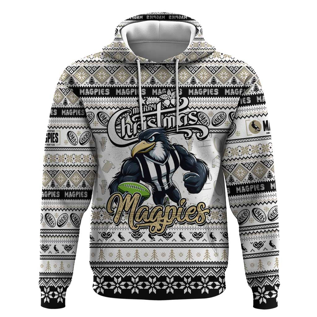 Personalized Magpies Football Xmas Hoodie Australia AFL Mascot - Vibe Hoodie Shop