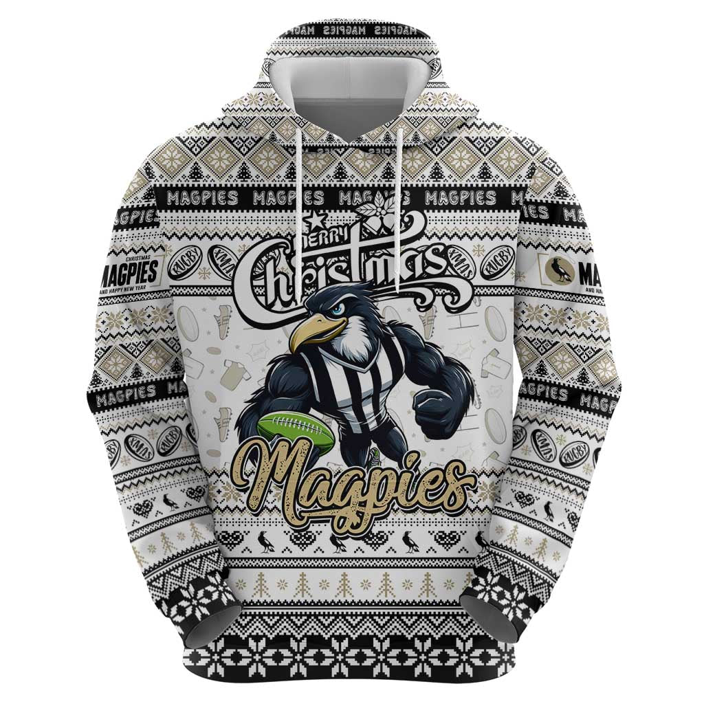 Personalized Magpies Football Xmas Hoodie Australia AFL Mascot - Vibe Hoodie Shop