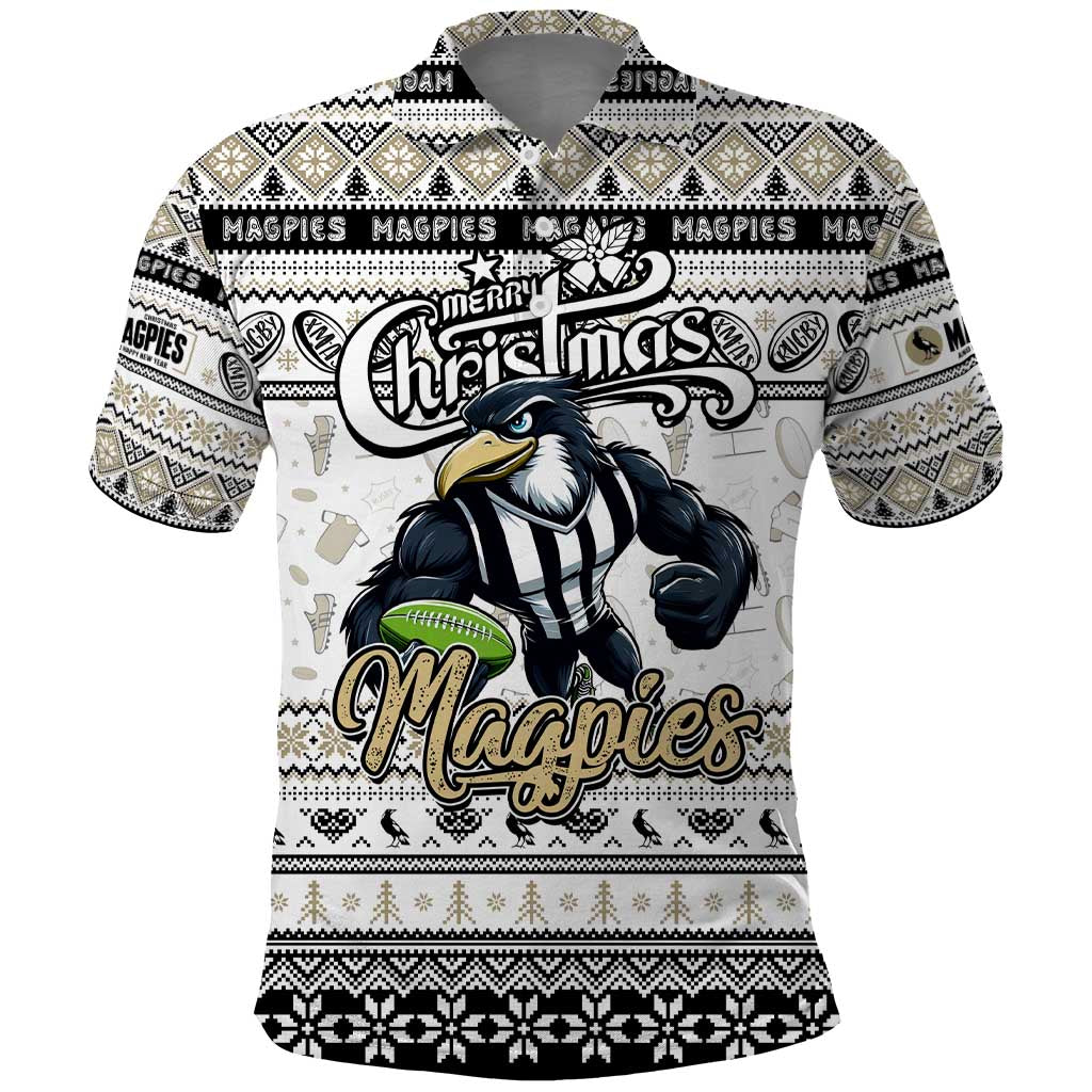 Personalized Magpies Football Xmas Polo Shirt Australia AFL Mascot - Vibe Hoodie Shop