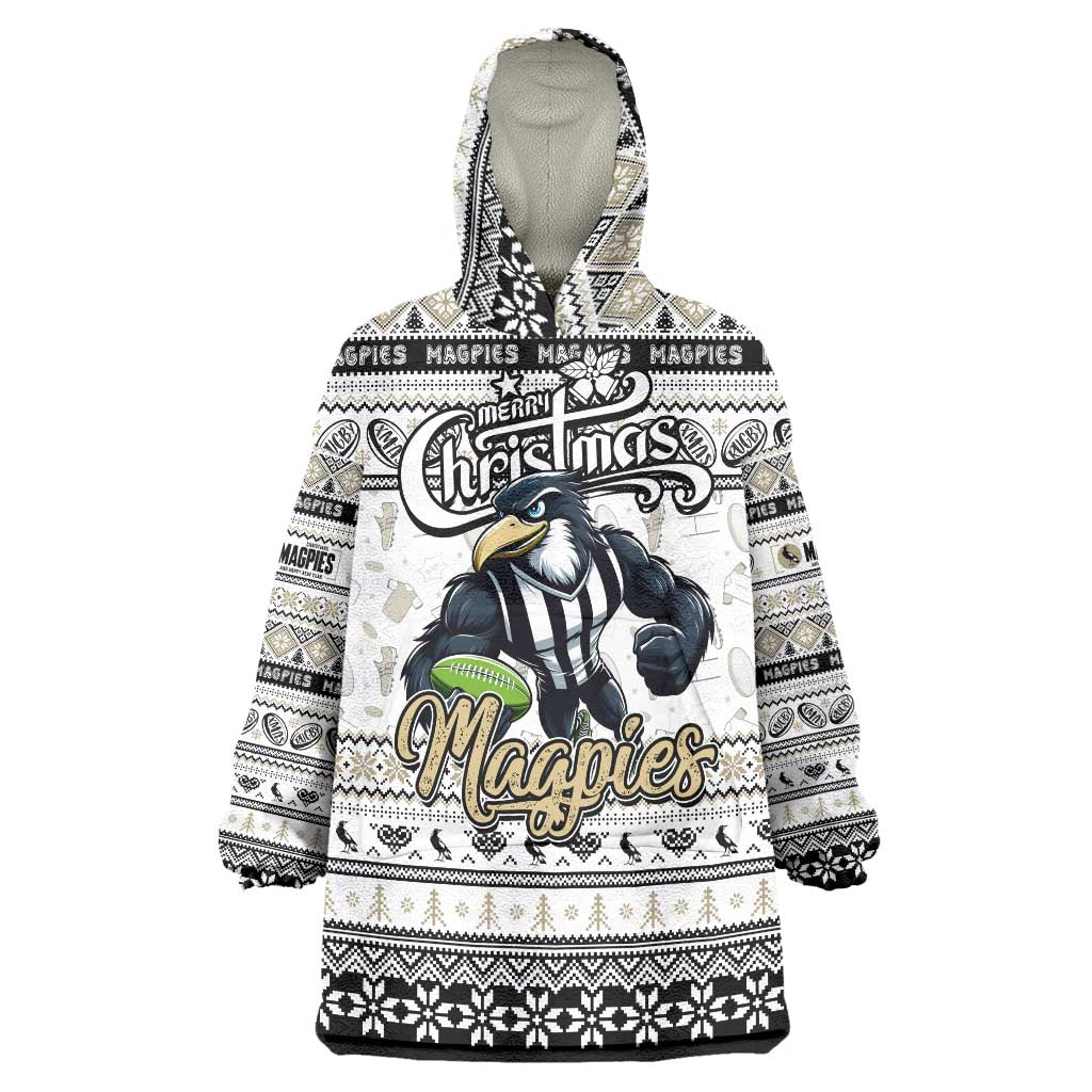 Personalized Magpies Football Xmas Wearable Blanket Hoodie Australia AFL Mascot - Vibe Hoodie Shop