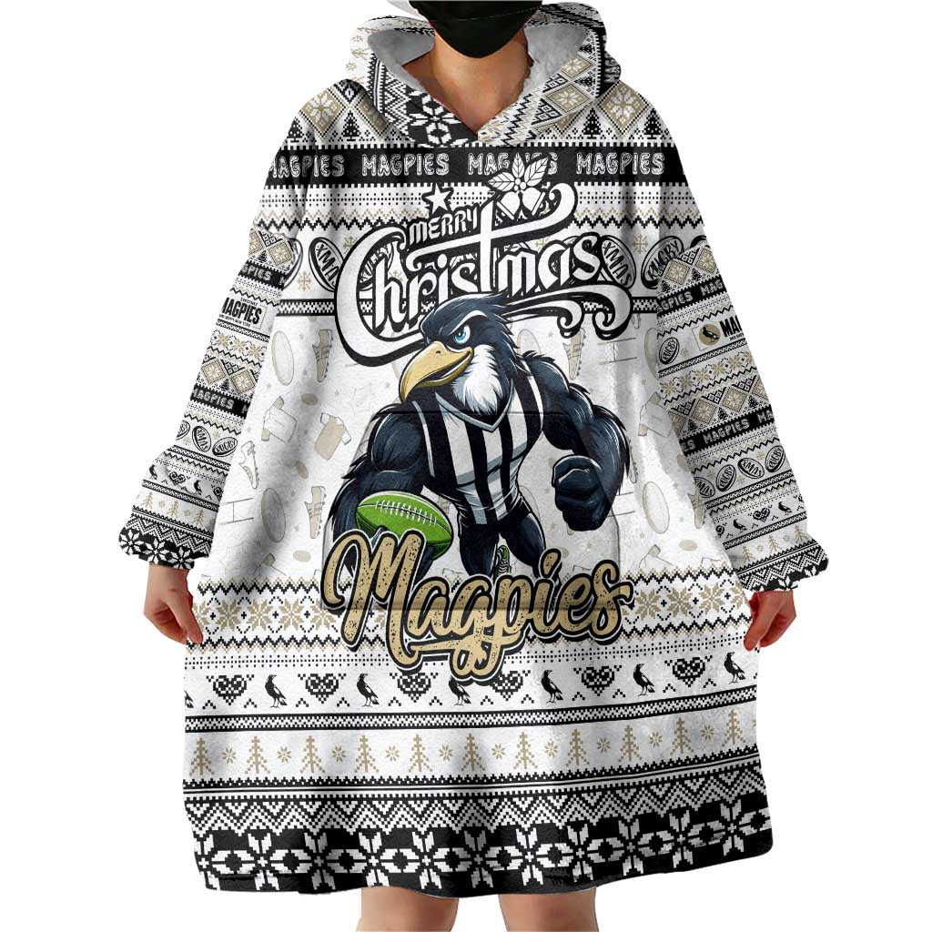 Personalized Magpies Football Xmas Wearable Blanket Hoodie Australia AFL Mascot - Vibe Hoodie Shop