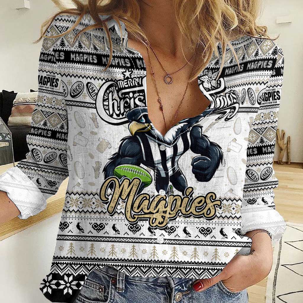 Personalized Magpies Football Xmas Women Casual Shirt Australia AFL Mascot - Vibe Hoodie Shop