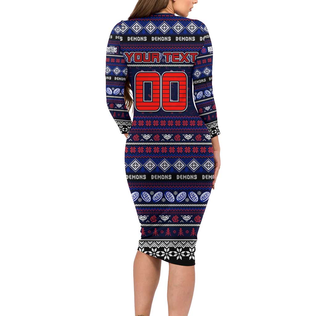 Personalized Demons Rugby Xmas Family Matching Long Sleeve Bodycon Dress and Hawaiian Shirt Australia AFL Mascot