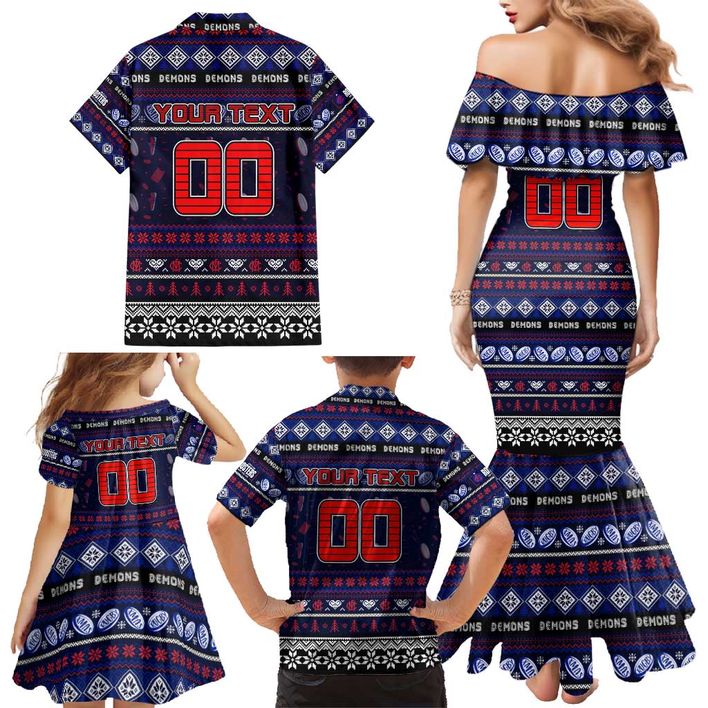 Personalized Demons Rugby Xmas Family Matching Mermaid Dress and Hawaiian Shirt Australia AFL Mascot