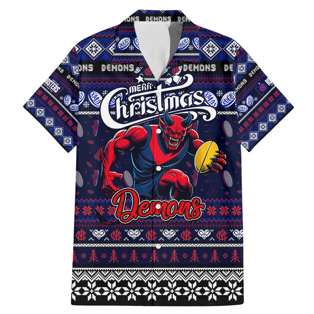 Personalized Demons Rugby Xmas Family Matching Mermaid Dress and Hawaiian Shirt Australia AFL Mascot