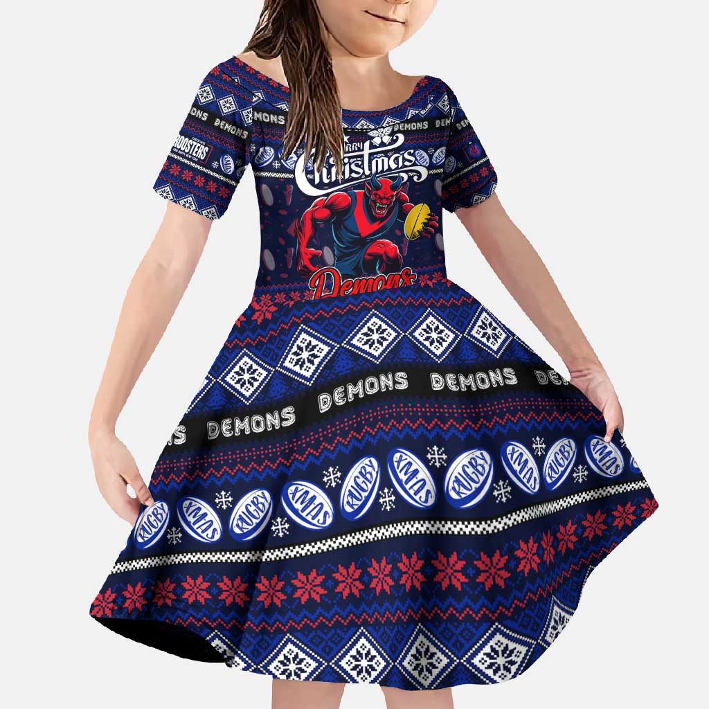 Personalized Demons Rugby Xmas Family Matching Off Shoulder Maxi Dress and Hawaiian Shirt Australia AFL Mascot