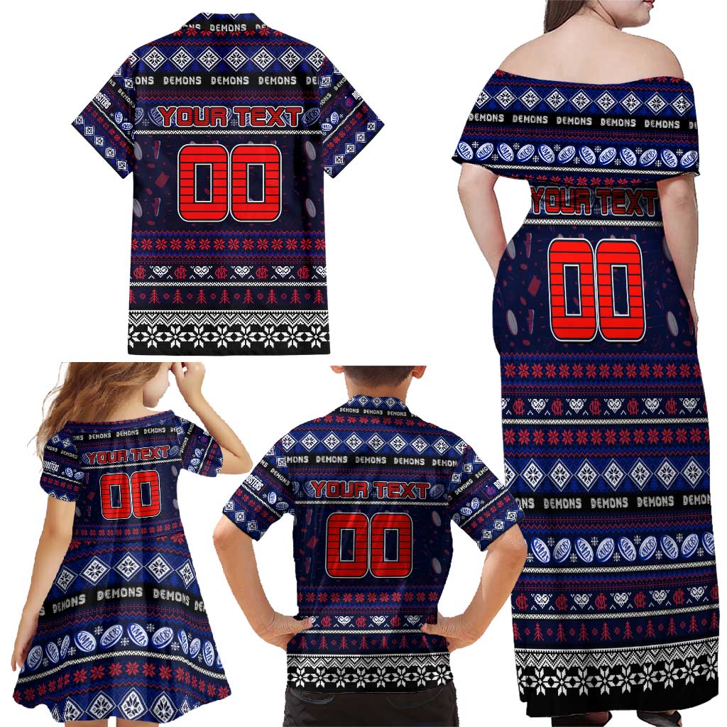 Personalized Demons Rugby Xmas Family Matching Off Shoulder Maxi Dress and Hawaiian Shirt Australia AFL Mascot