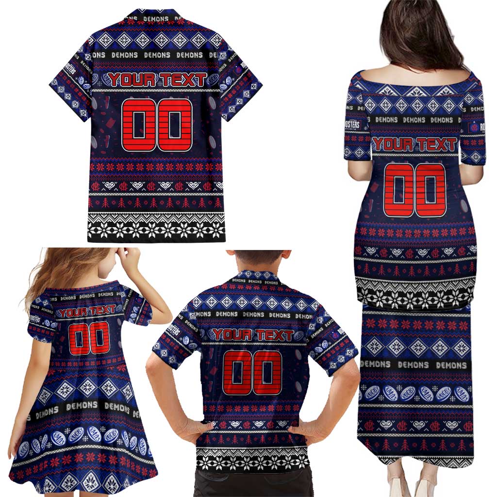 Personalized Demons Rugby Xmas Family Matching Puletasi and Hawaiian Shirt Australia AFL Mascot