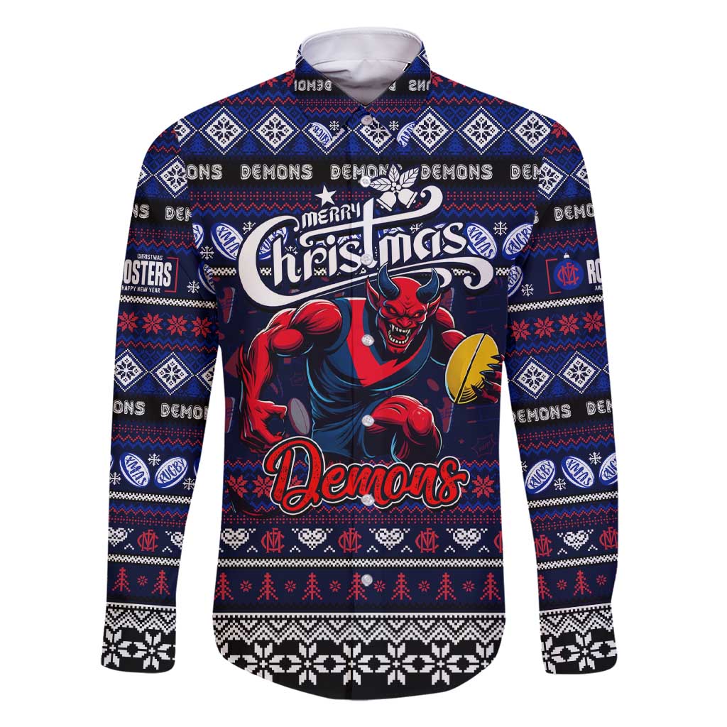 Personalized Demons Rugby Xmas Family Matching Short Sleeve Bodycon Dress and Hawaiian Shirt Australia AFL Mascot
