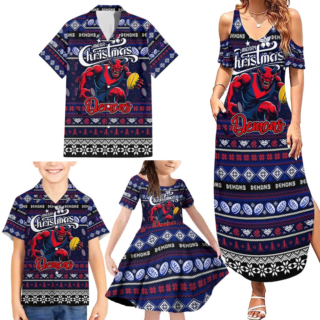 Personalized Demons Rugby Xmas Family Matching Summer Maxi Dress and Hawaiian Shirt Australia AFL Mascot