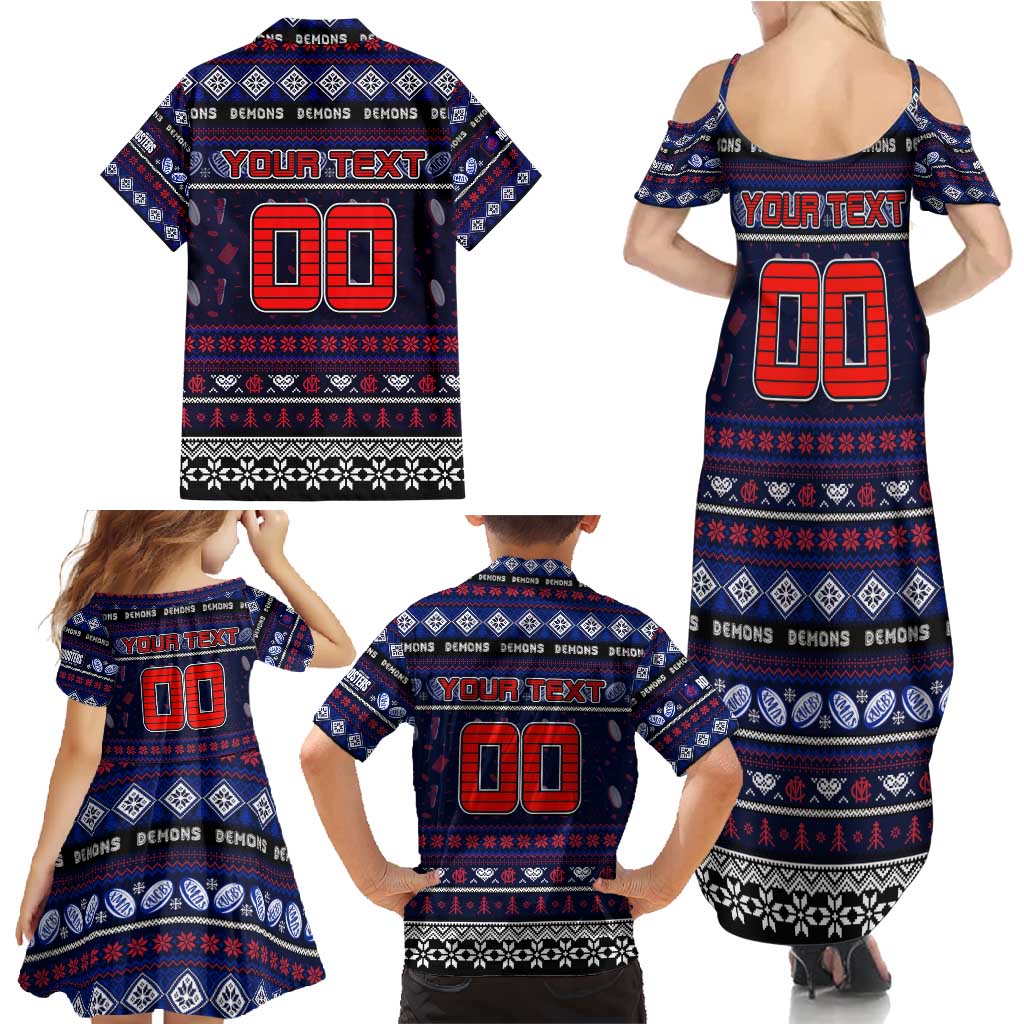 Personalized Demons Rugby Xmas Family Matching Summer Maxi Dress and Hawaiian Shirt Australia AFL Mascot