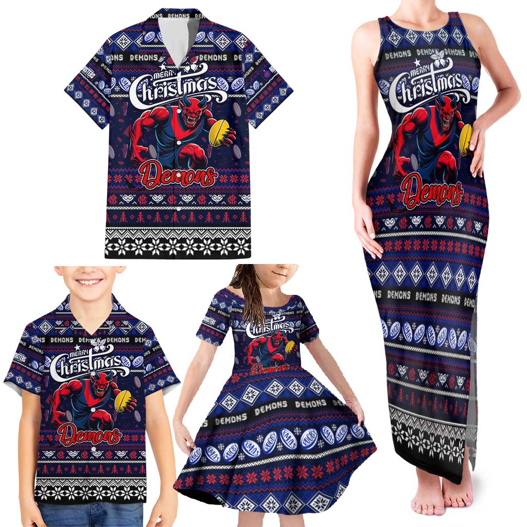 Personalized Demons Rugby Xmas Family Matching Tank Maxi Dress and Hawaiian Shirt Australia AFL Mascot