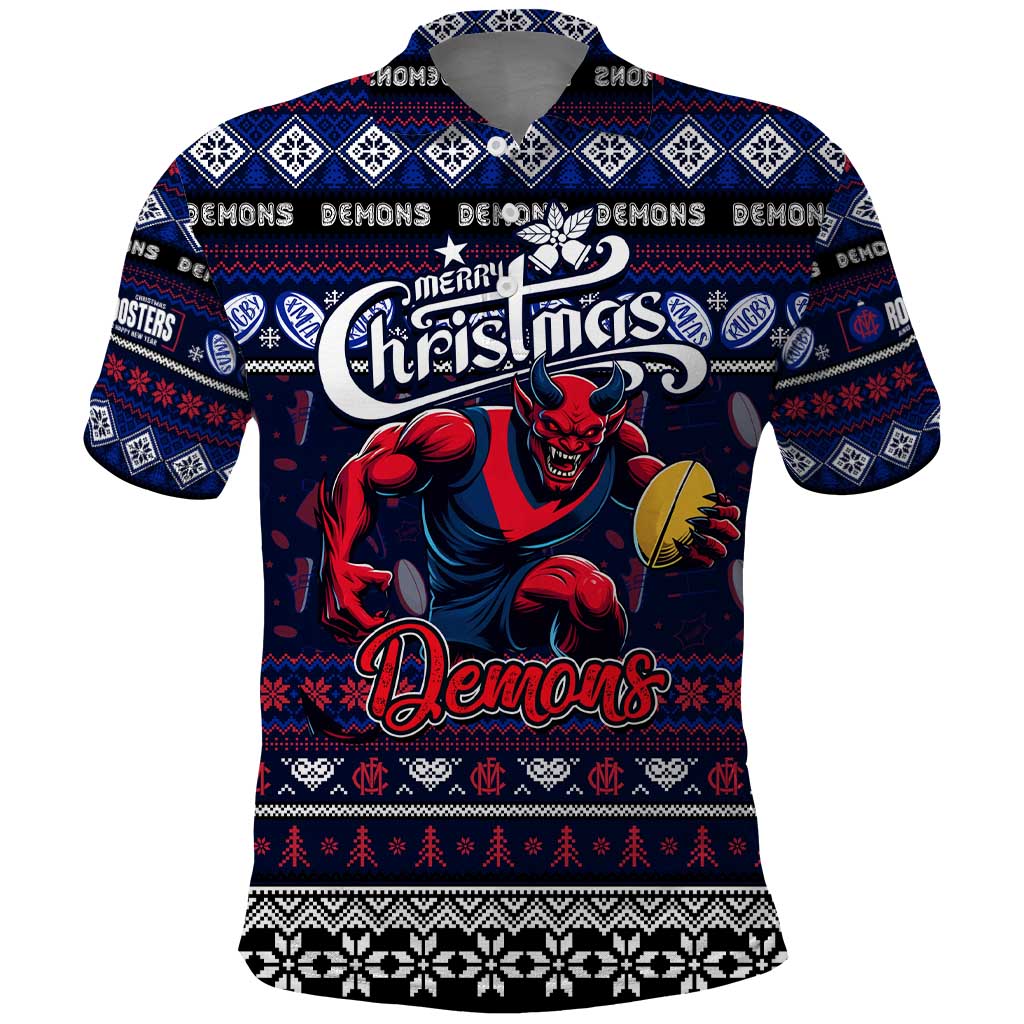 Personalized Demons Football Xmas Polo Shirt Australia AFL Mascot - Vibe Hoodie Shop