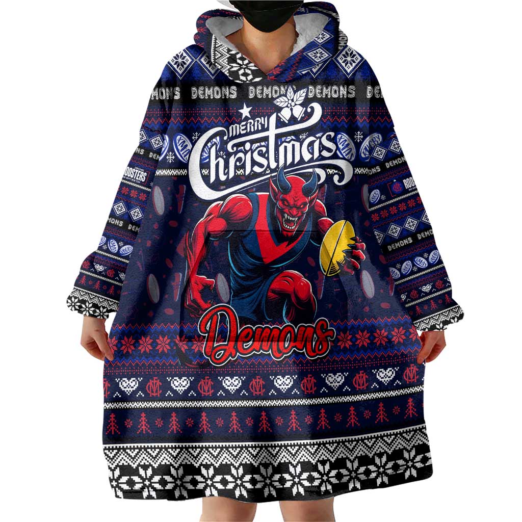 Personalized Demons Football Xmas Wearable Blanket Hoodie Australia AFL Mascot - Vibe Hoodie Shop