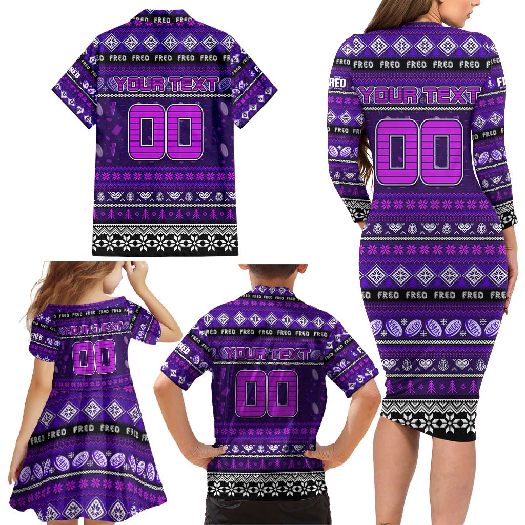 Personalized Freo Rugby Xmas Family Matching Long Sleeve Bodycon Dress and Hawaiian Shirt Australia AFL Mascot