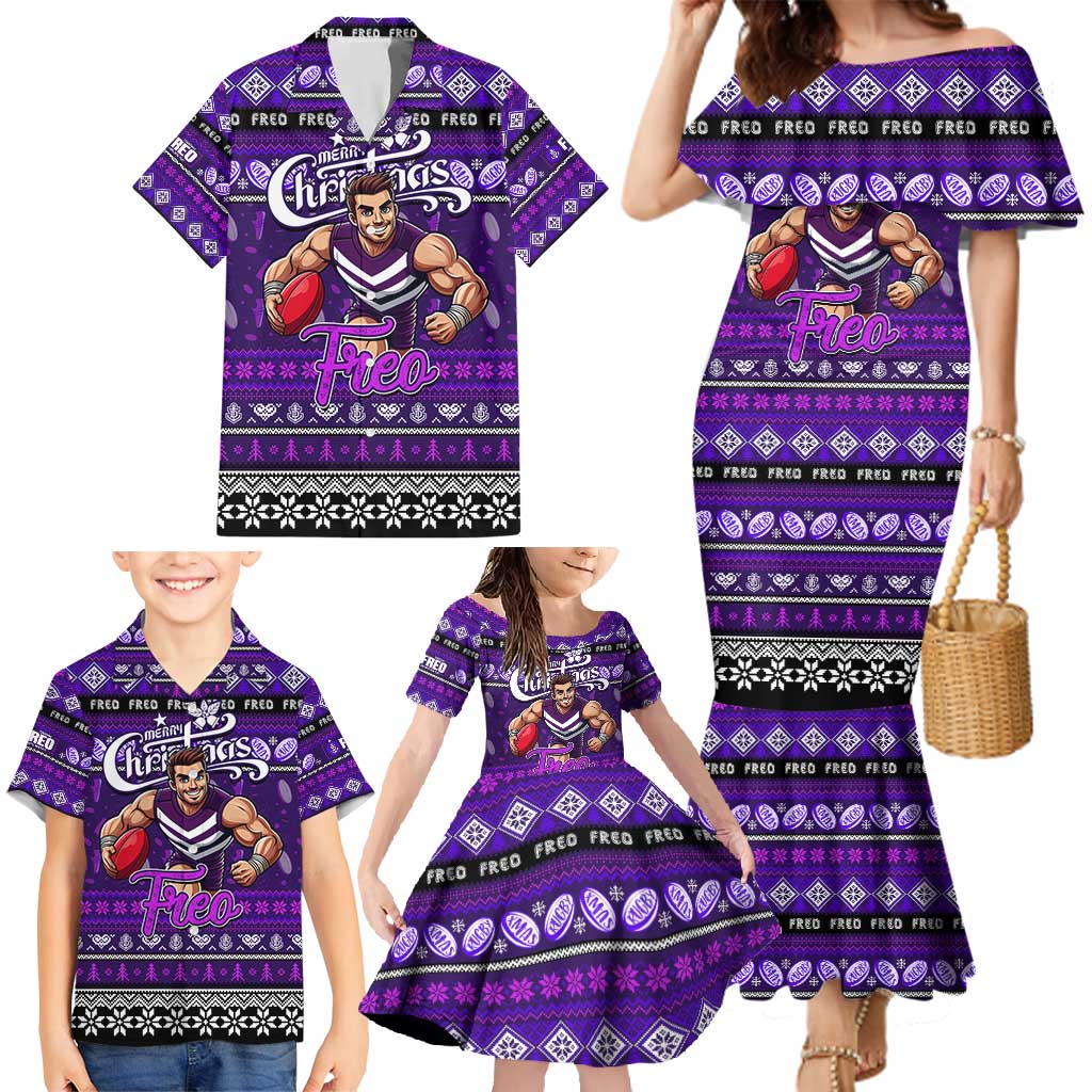 Personalized Freo Rugby Xmas Family Matching Mermaid Dress and Hawaiian Shirt Australia AFL Mascot