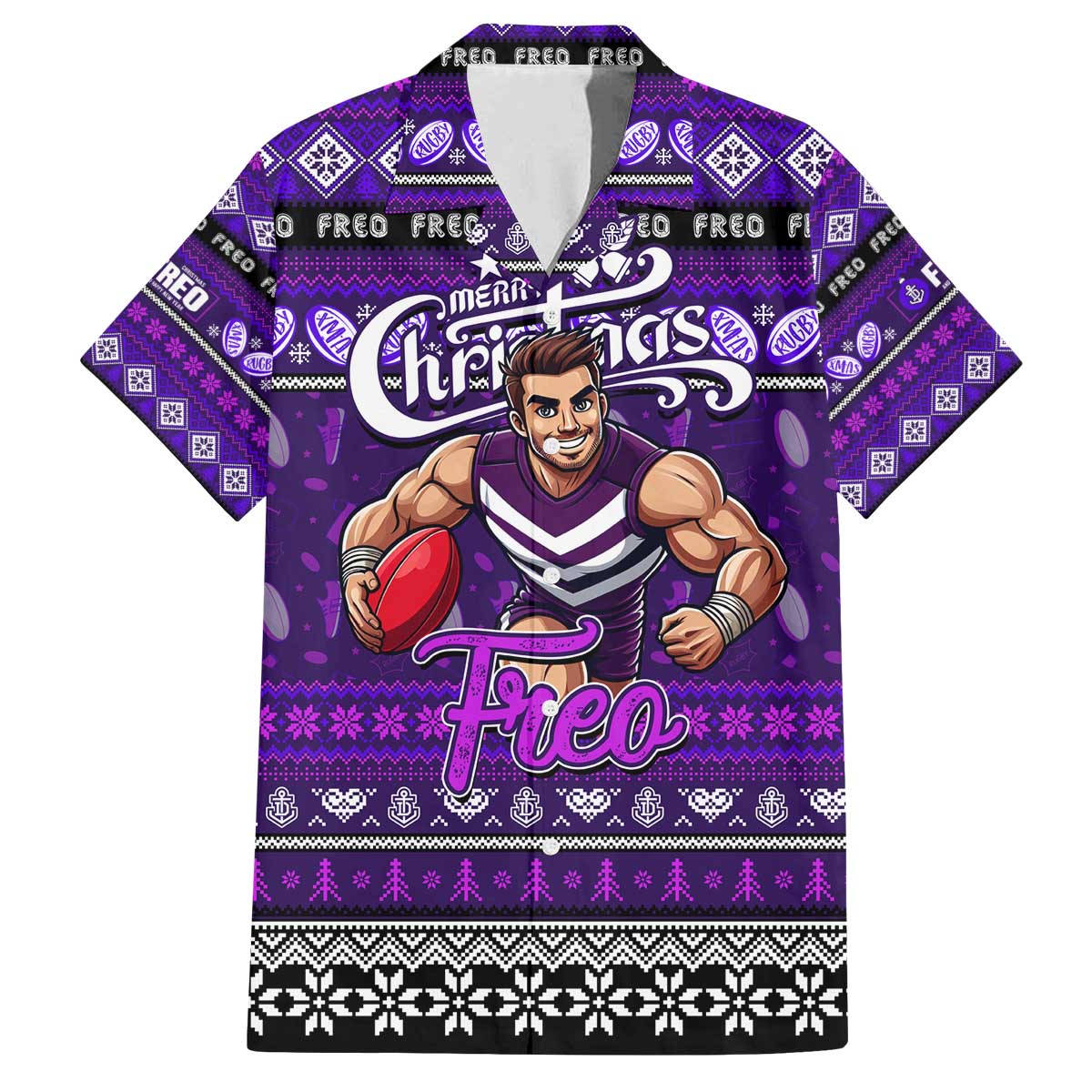 Personalized Freo Rugby Xmas Family Matching Off The Shoulder Long Sleeve Dress and Hawaiian Shirt Australia AFL Mascot